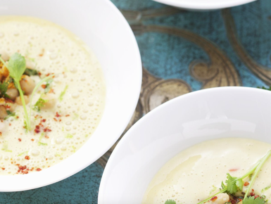 Mango biryani soup with chickpeas